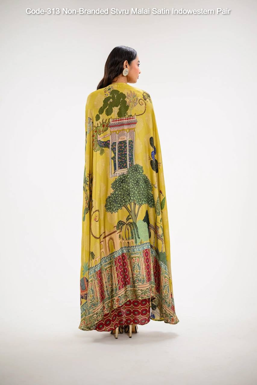 Code-313 Non-Branded Stvru Malai Satin Indowestern Pair