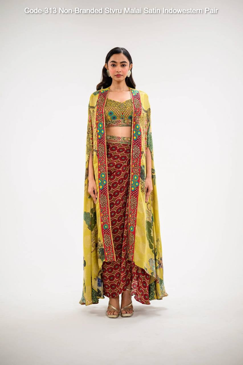 Code-313 Non-Branded Stvru Malai Satin Indowestern Pair