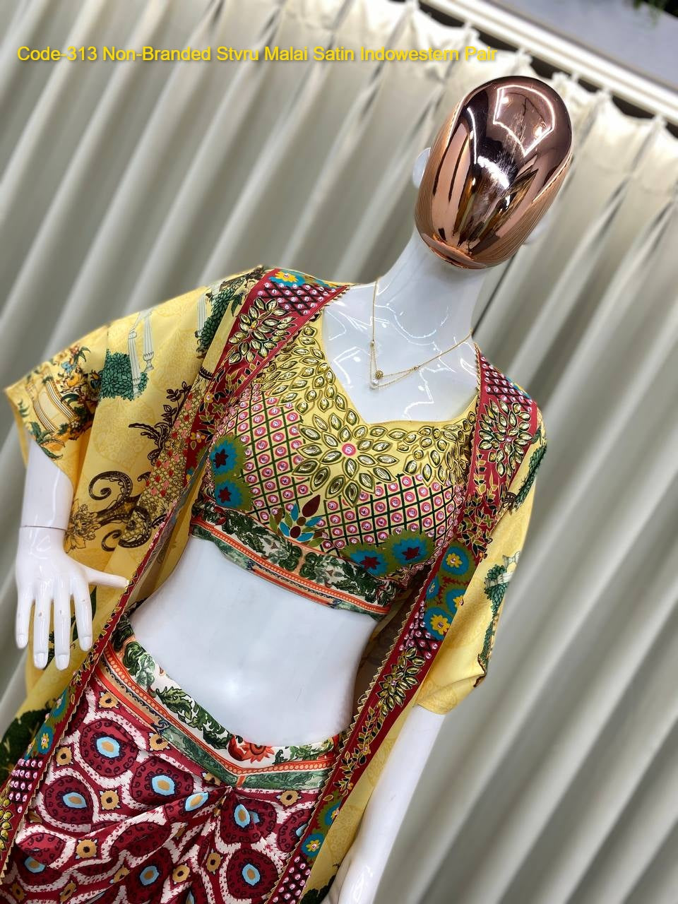 Code-313 Non-Branded Stvru Malai Satin Indowestern Pair