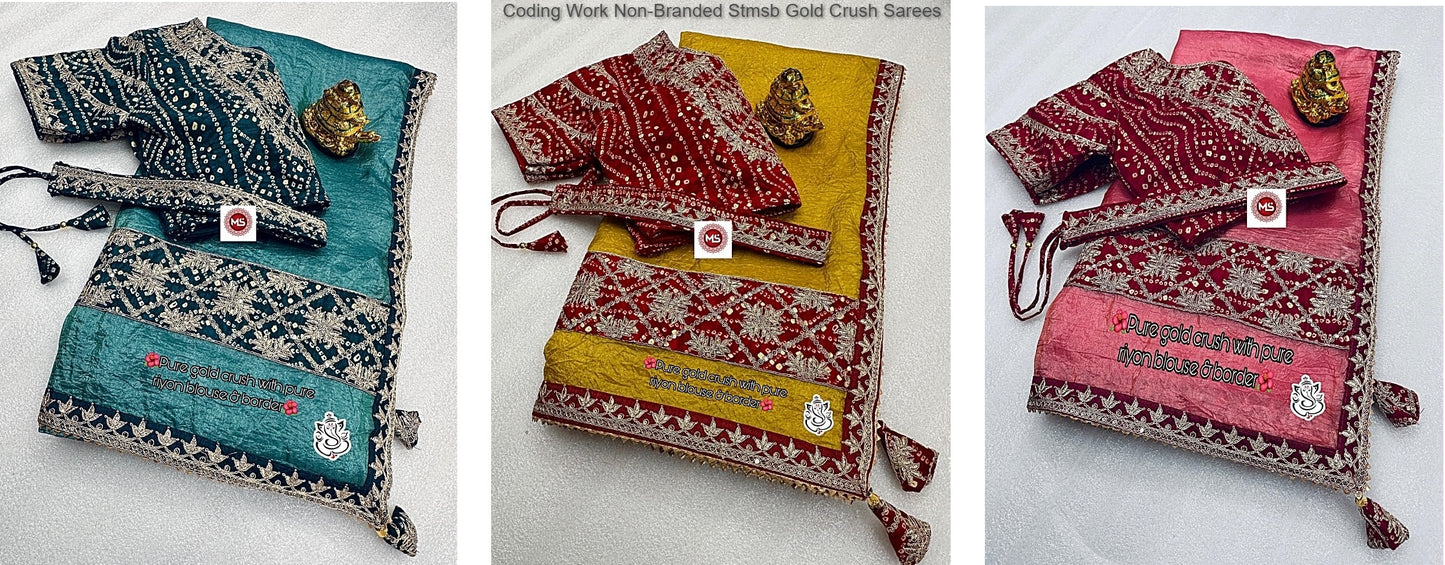 Coding Work Non-Branded Stmsb Gold Crush Sarees