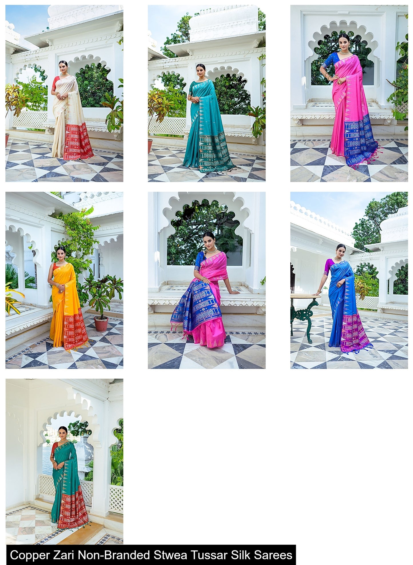 Copper Zari Non-Branded Stwea Tussar Silk Sarees