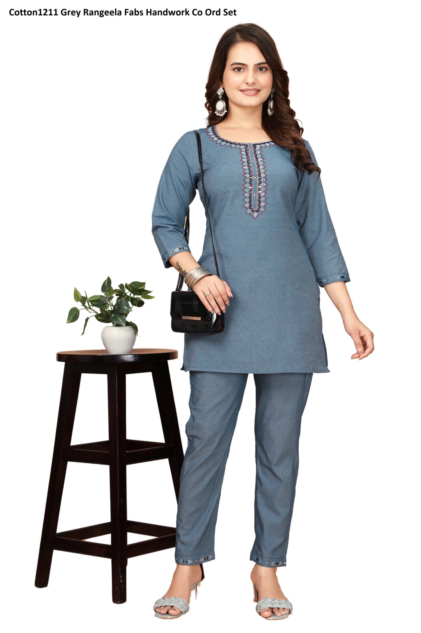 Cotton1211 Grey Rangeela Fabs Handwork Co Ord Set