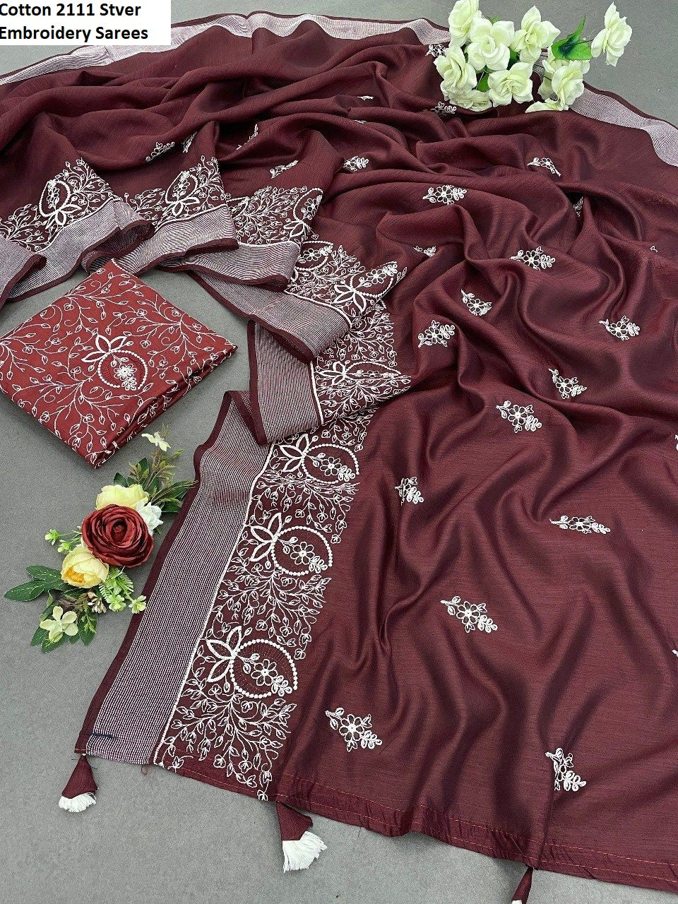 Cotton 2111 Stver Embroidery Sarees