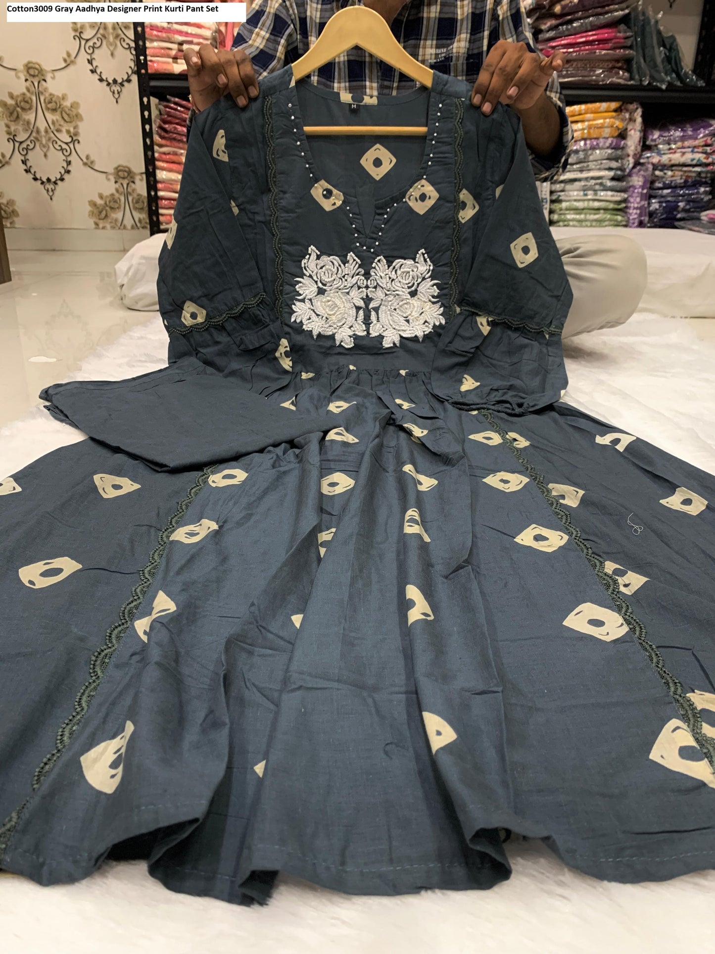 Cotton3009 Grey Aadhya Designer Print Kurti Pant Set