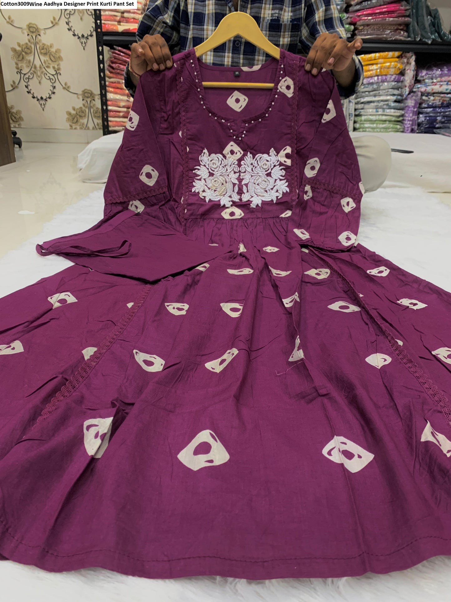 Cotton3009 Wine Aadhya Designer Print Kurti Pant Set