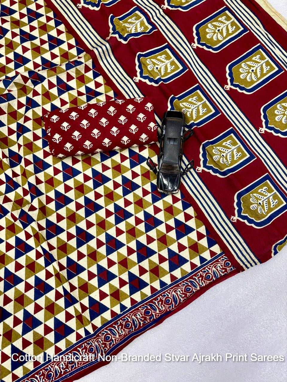 Cotton Handicraft Non-Branded Stvar Ajrakh Print Sarees