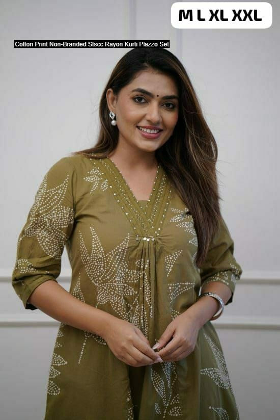 Cotton Print Non-Branded Stscc Rayon Kurti Plazzo Set