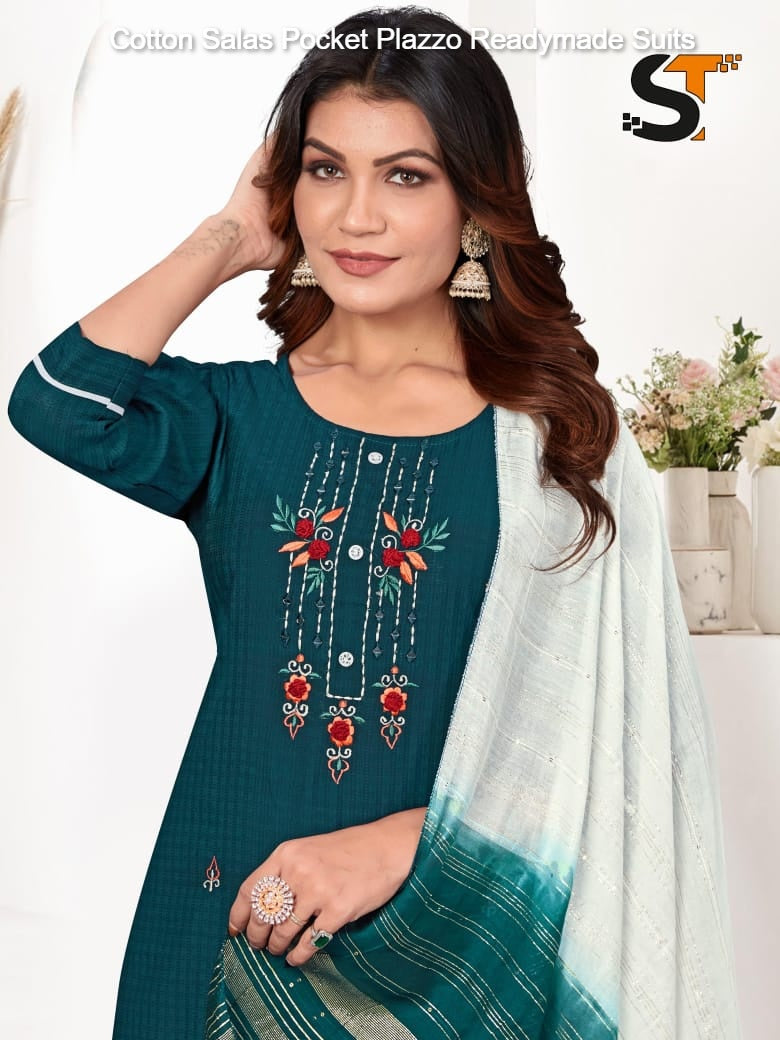 Cotton Salas Pocket Plazzo Readymade Suits