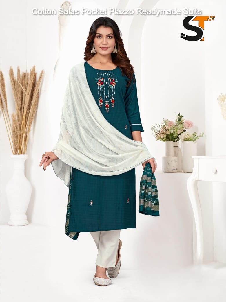 Cotton Salas Pocket Plazzo Readymade Suits