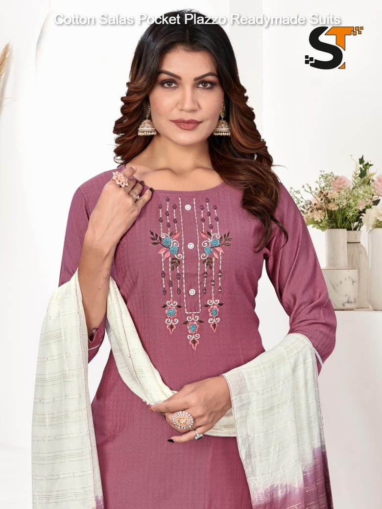 Cotton Salas Pocket Plazzo Readymade Suits