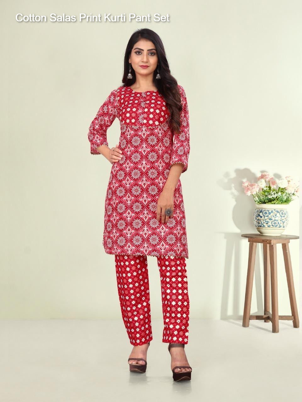 Cotton Salas Print Kurti Pant Set