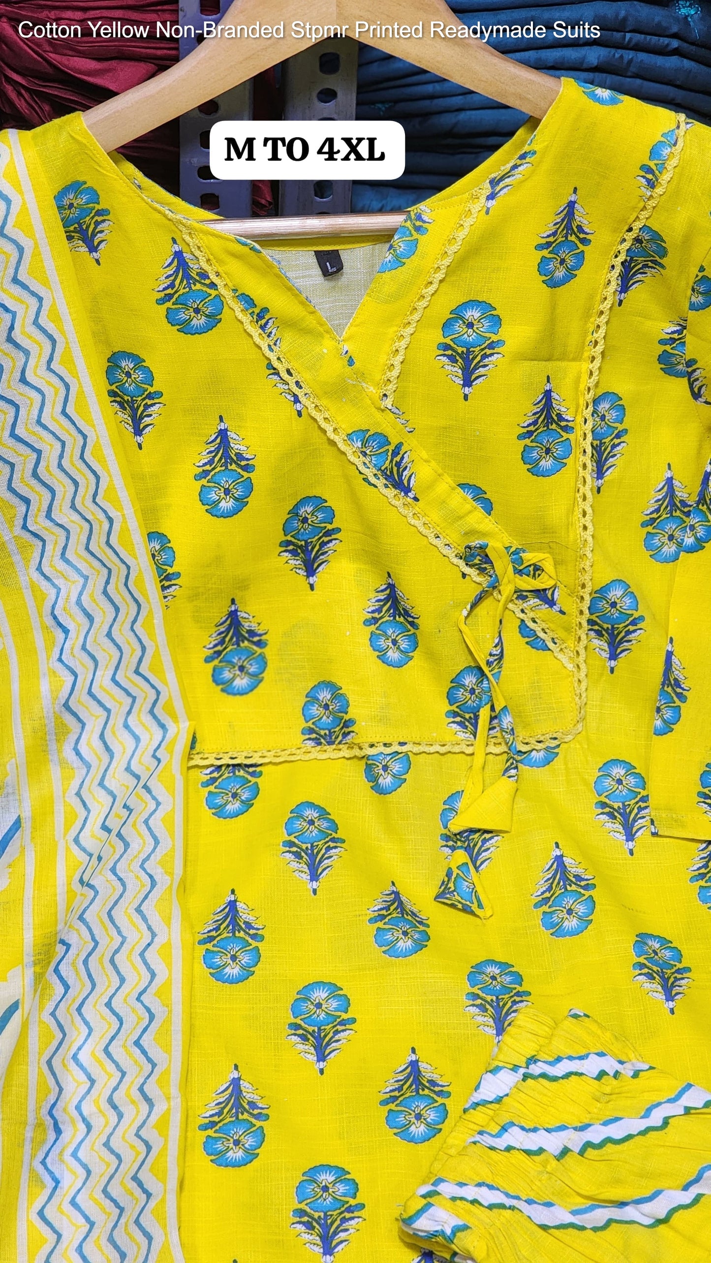 Cotton Yellow Non-Branded Stpmr Printed Readymade Suits