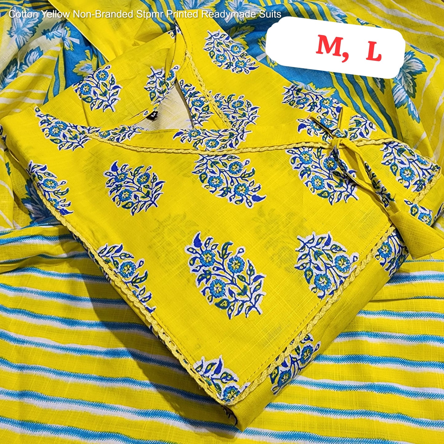 Cotton Yellow Non-Branded Stpmr Printed Readymade Suits