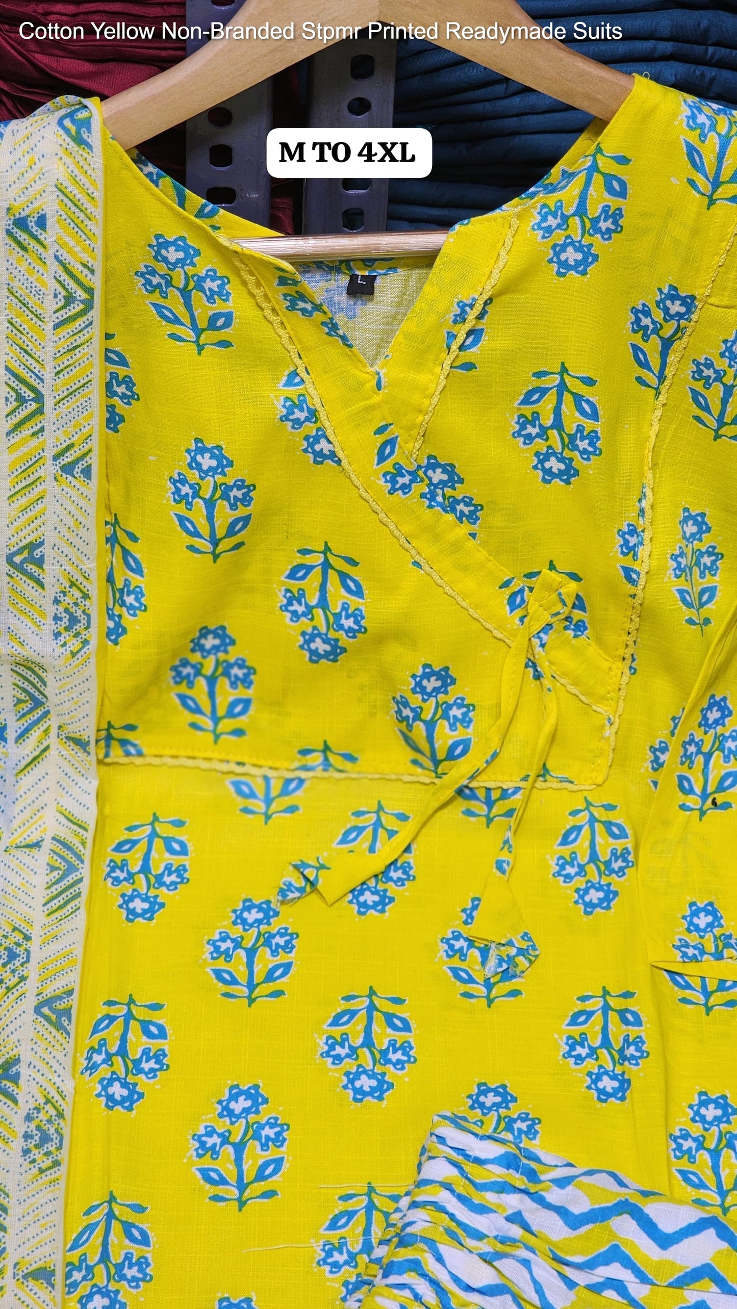 Cotton Yellow Non-Branded Stpmr Printed Readymade Suits