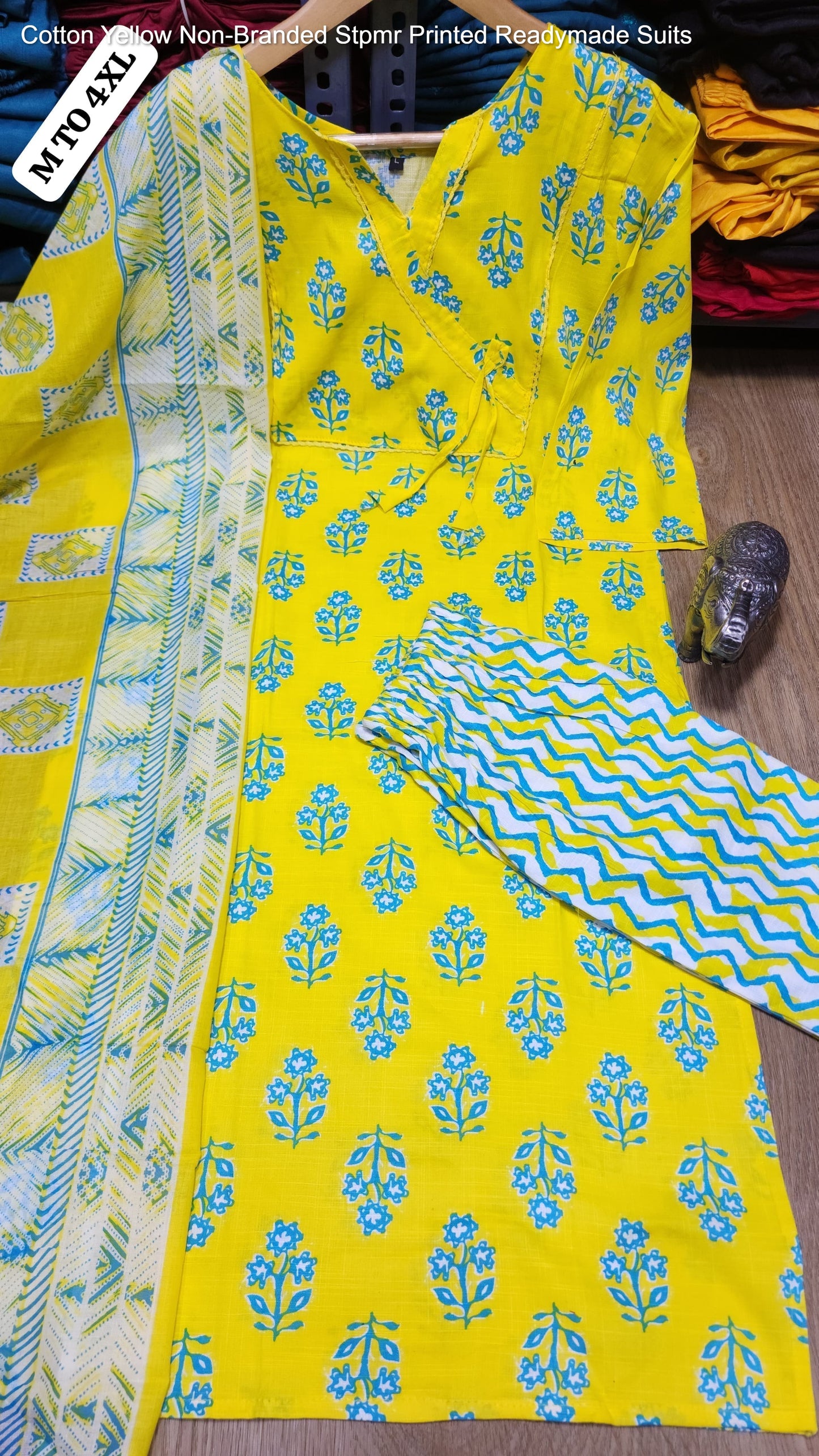 Cotton Yellow Non-Branded Stpmr Printed Readymade Suits