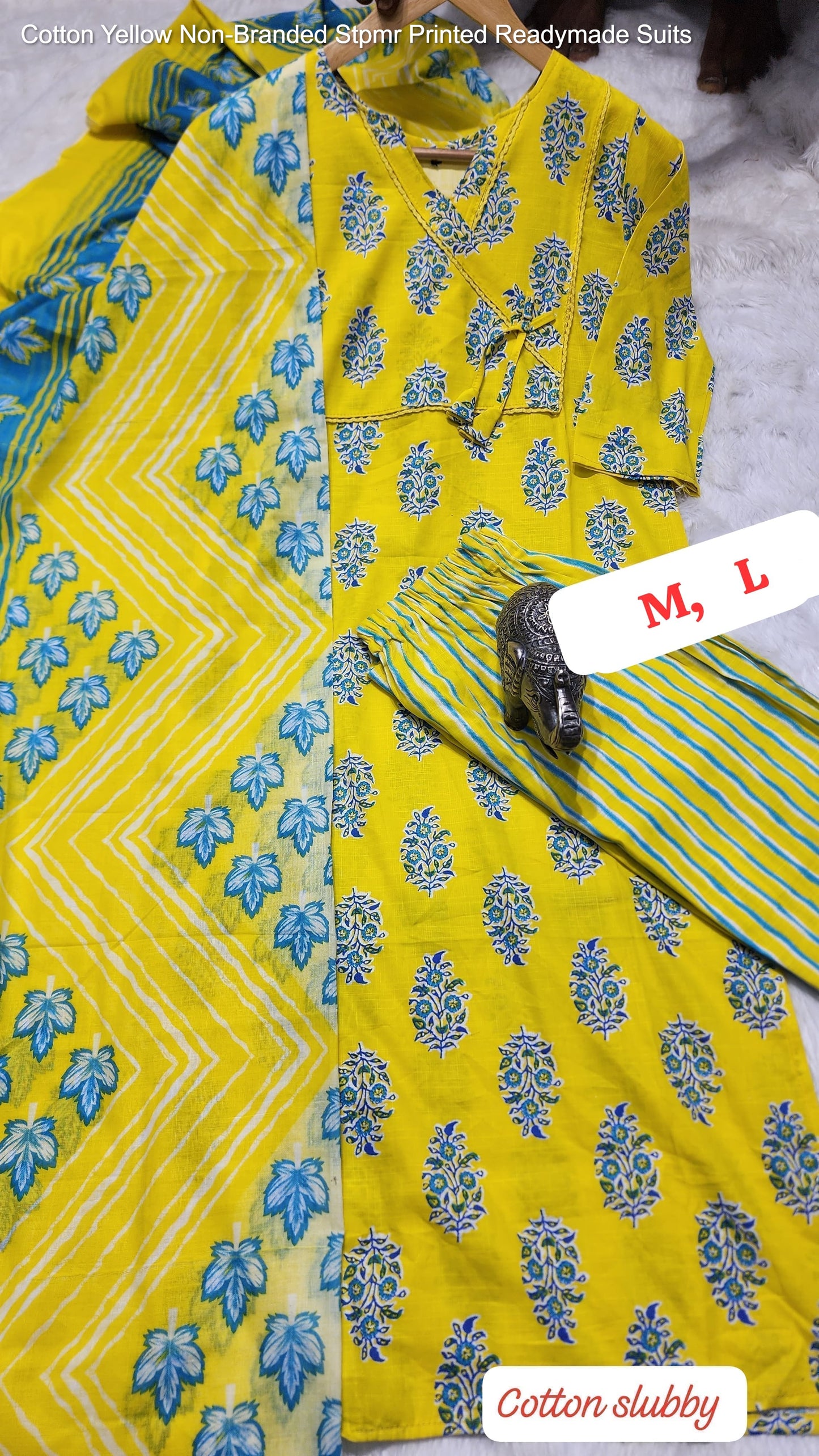 Cotton Yellow Non-Branded Stpmr Printed Readymade Suits