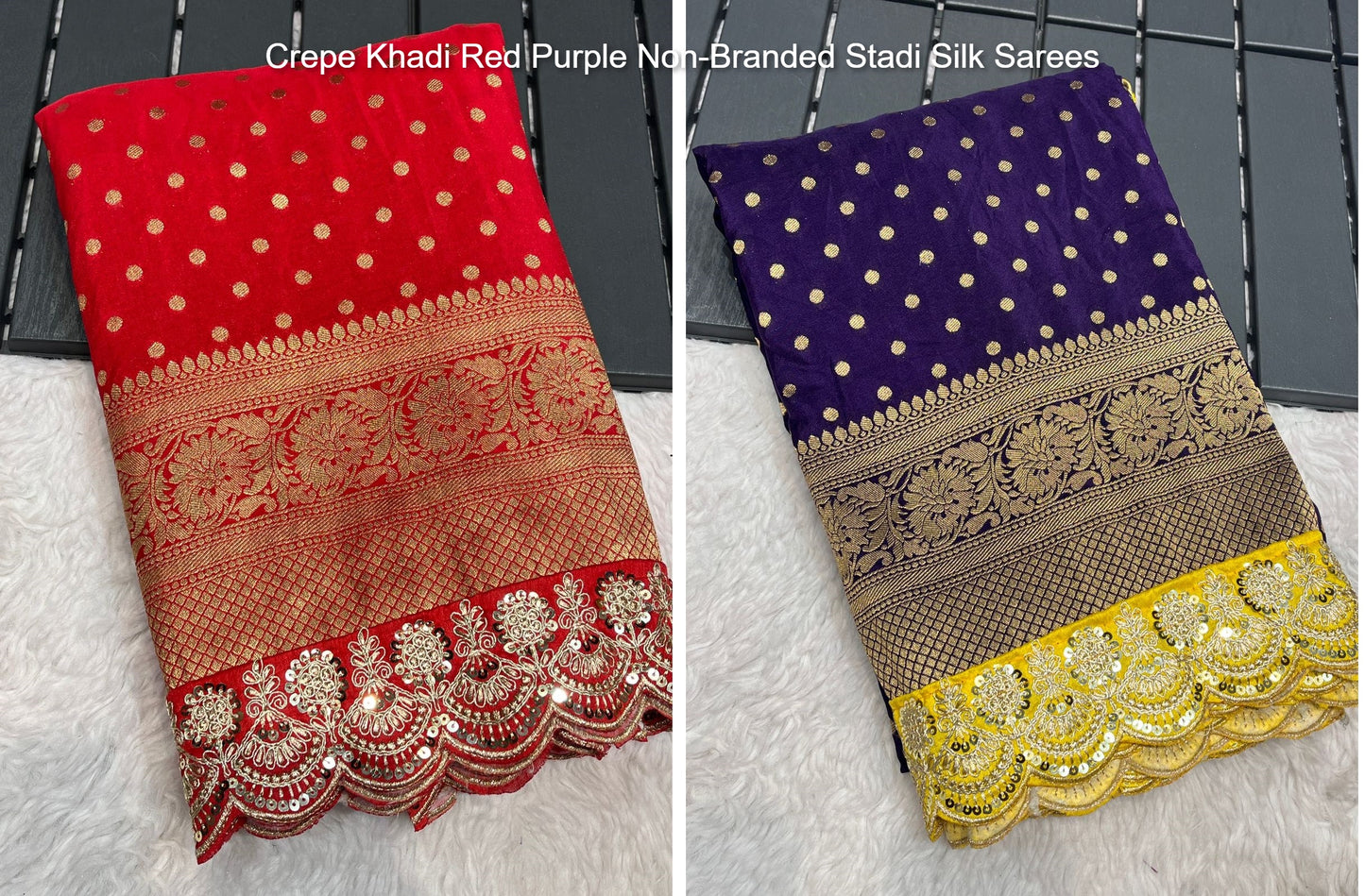 Crepe Khadi Red Purple Non-Branded Stadi Silk Sarees
