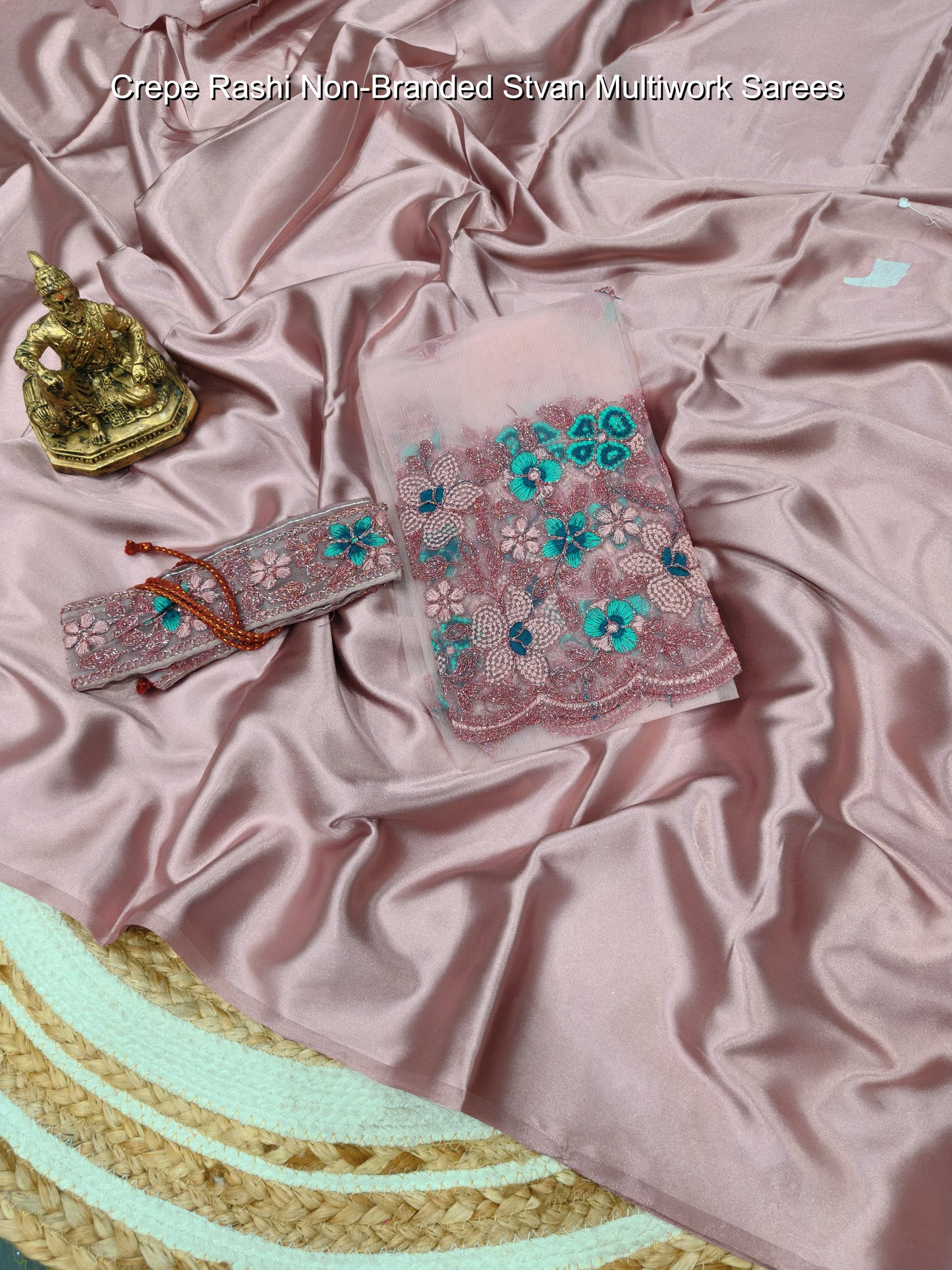 Crepe Rashi Non-Branded Stvan Multiwork Sarees