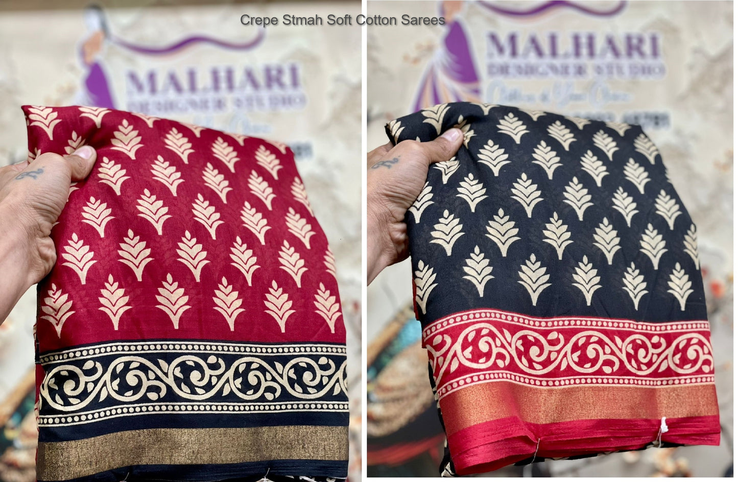 Crepe Stmah Soft Cotton Sarees