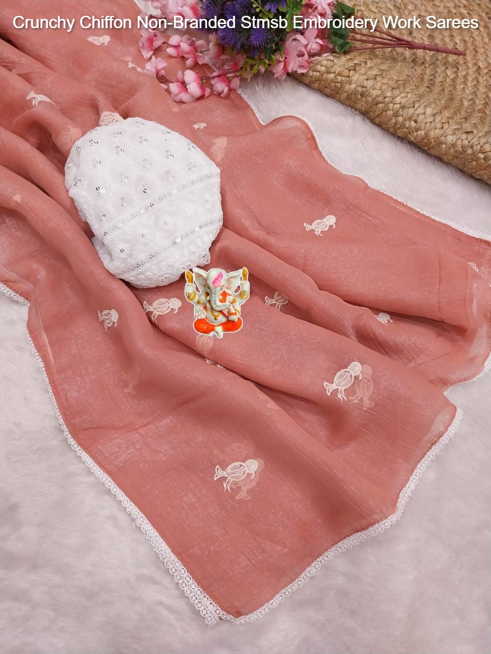 Crunchy Chiffon Non-Branded Stmsb Embroidery Work Sarees