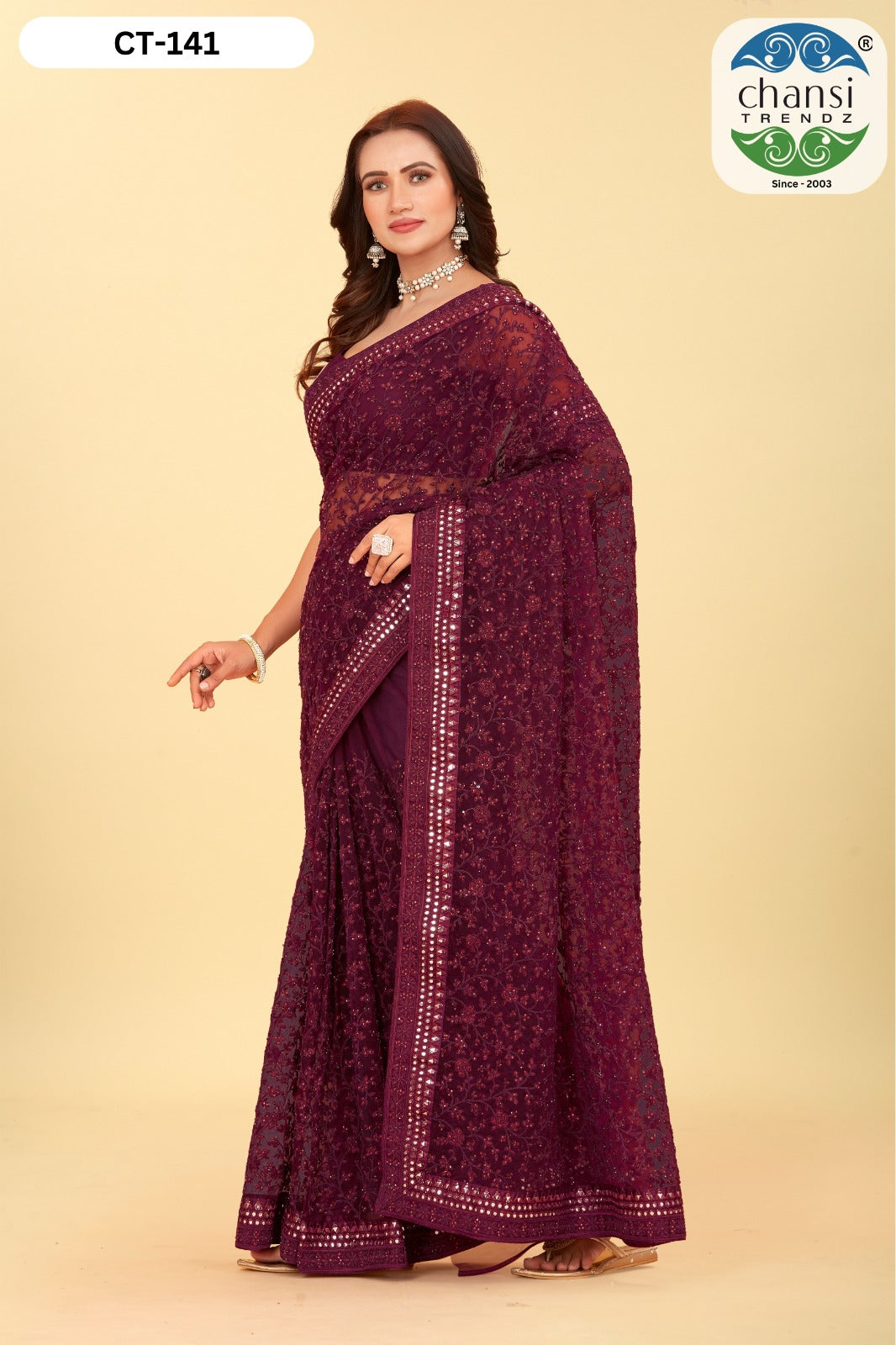 Ct-141 Maroon Chansi Trendz Diamond Work Sarees