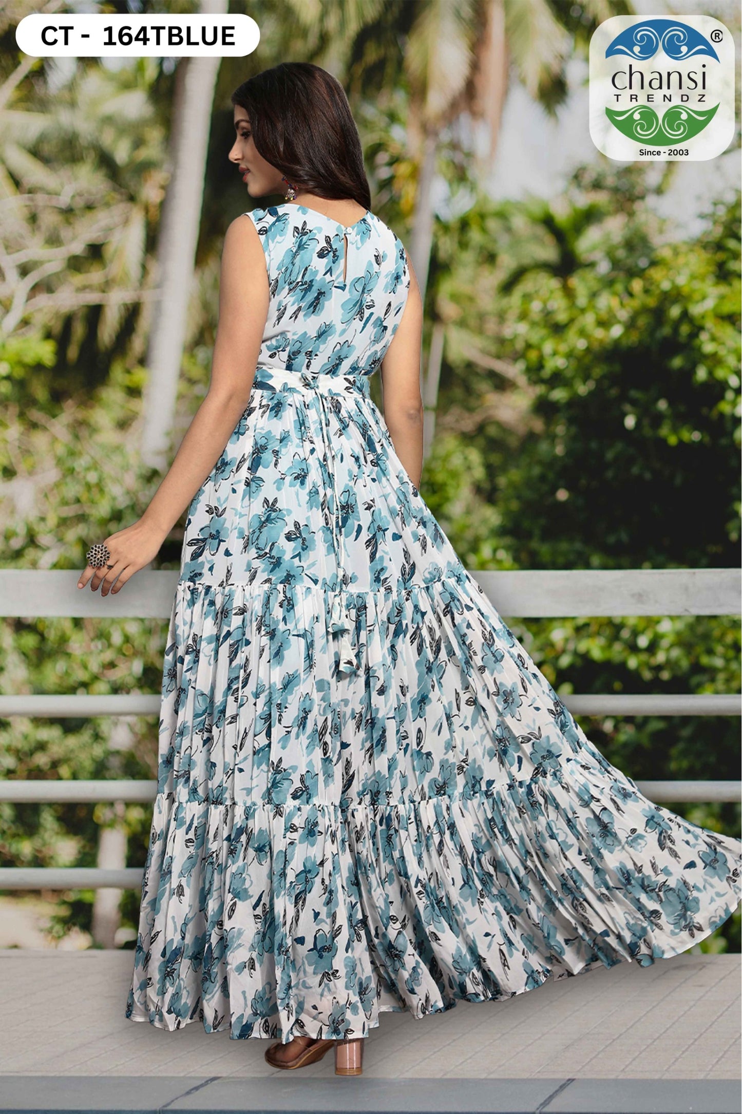 Ct-164Blue Elegance Chansi Trendz Georgette One Piece Gown