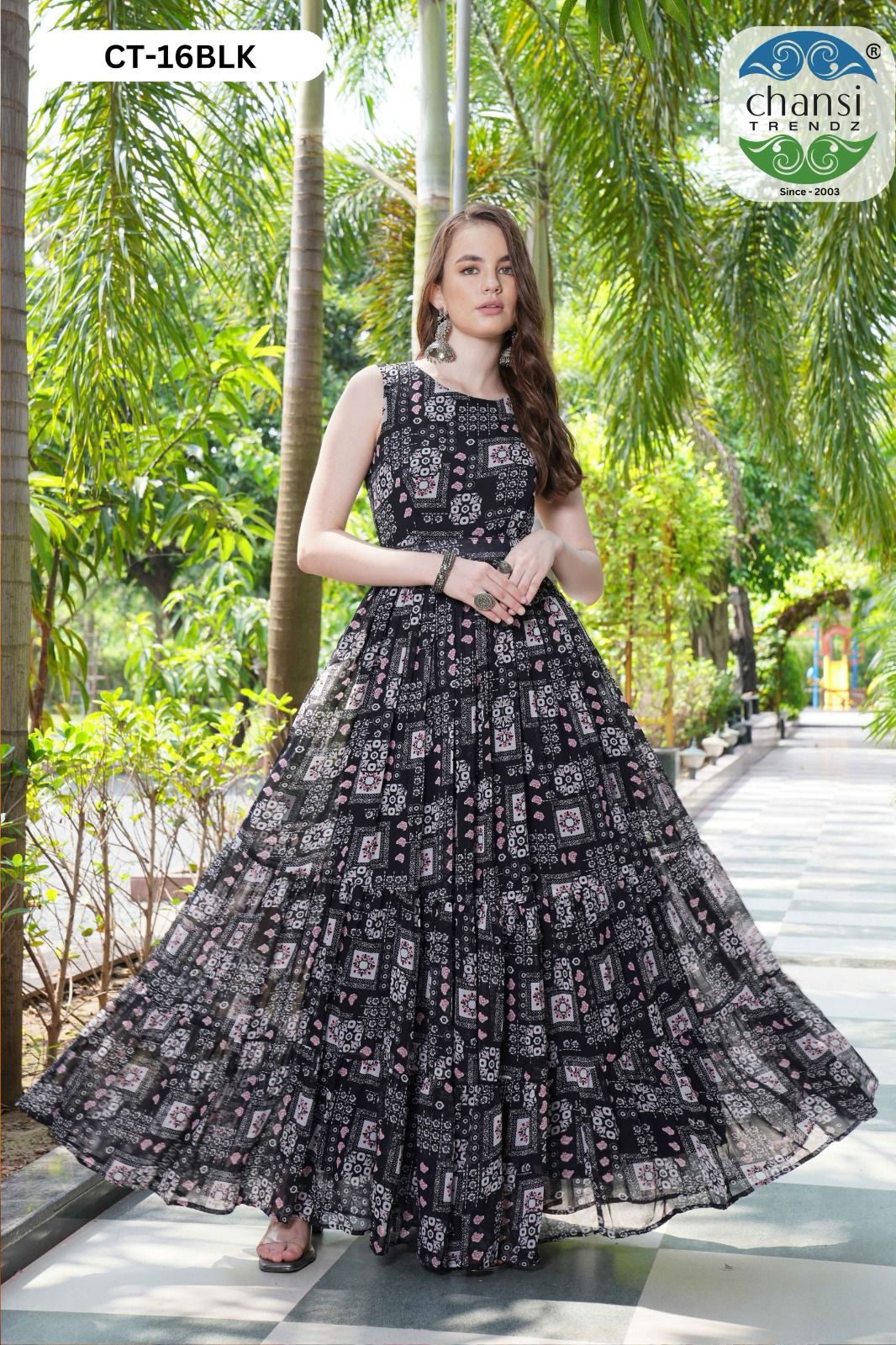 Ct-16 Black Chansi Trendz Georgette One Piece Gown
