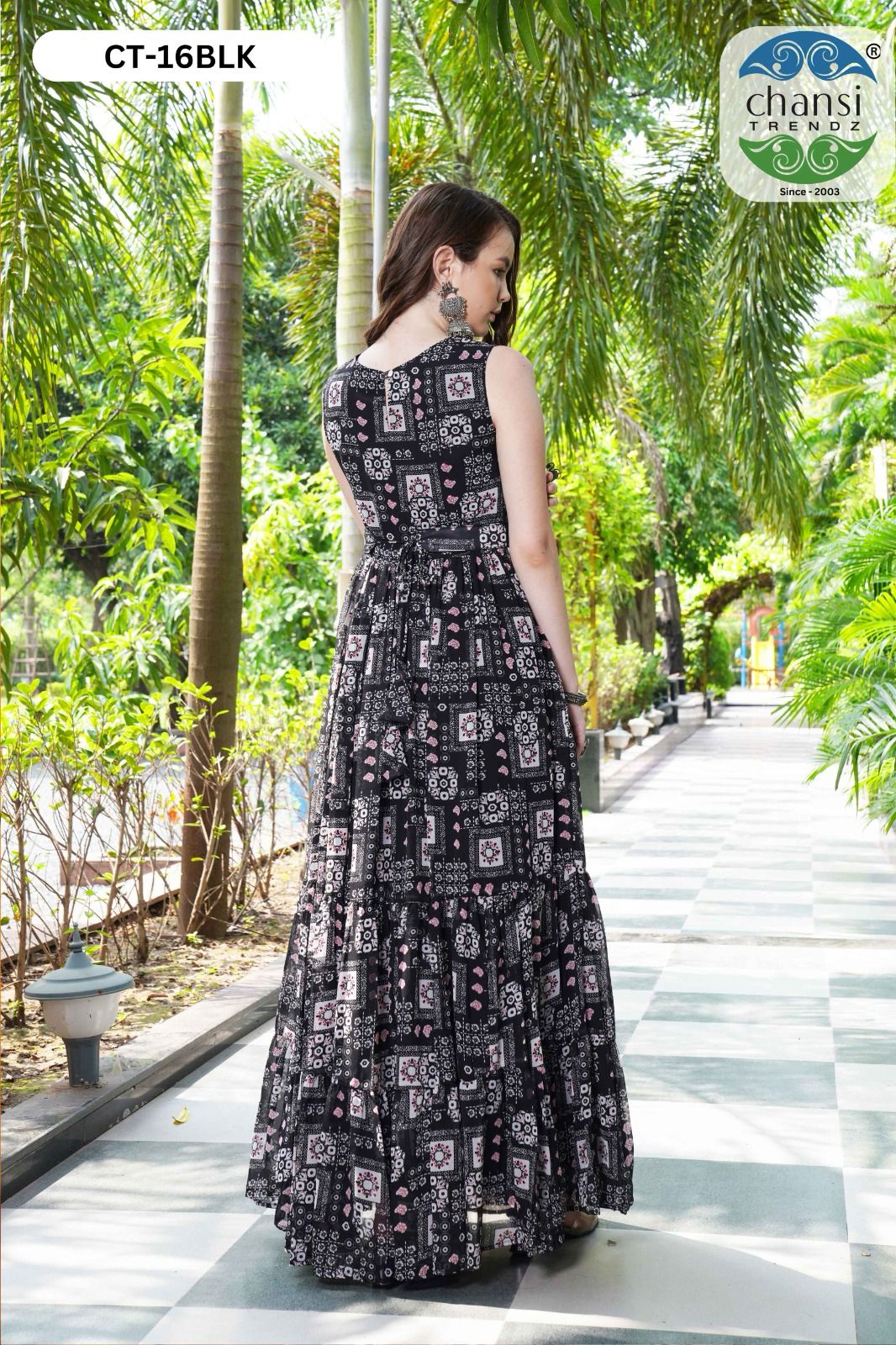 Ct-16 Black Chansi Trendz Georgette One Piece Gown