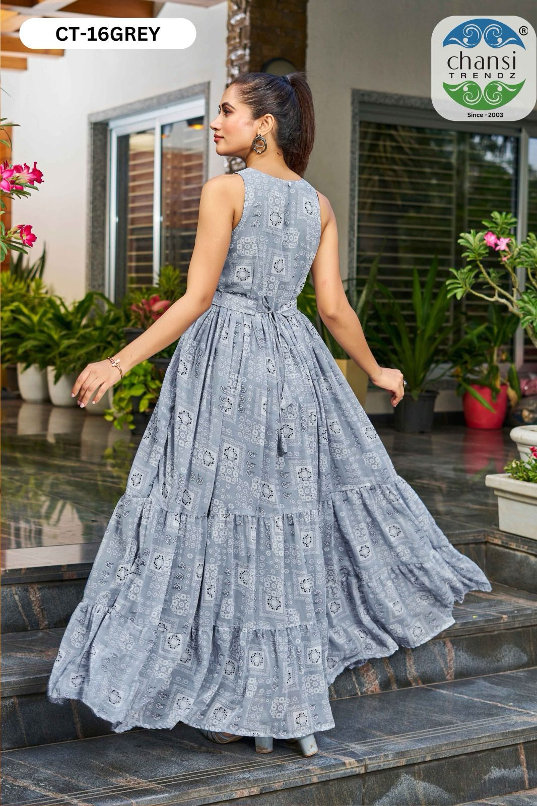 Ct-16 Grey Chansi Trendz Georgette One Piece Gown