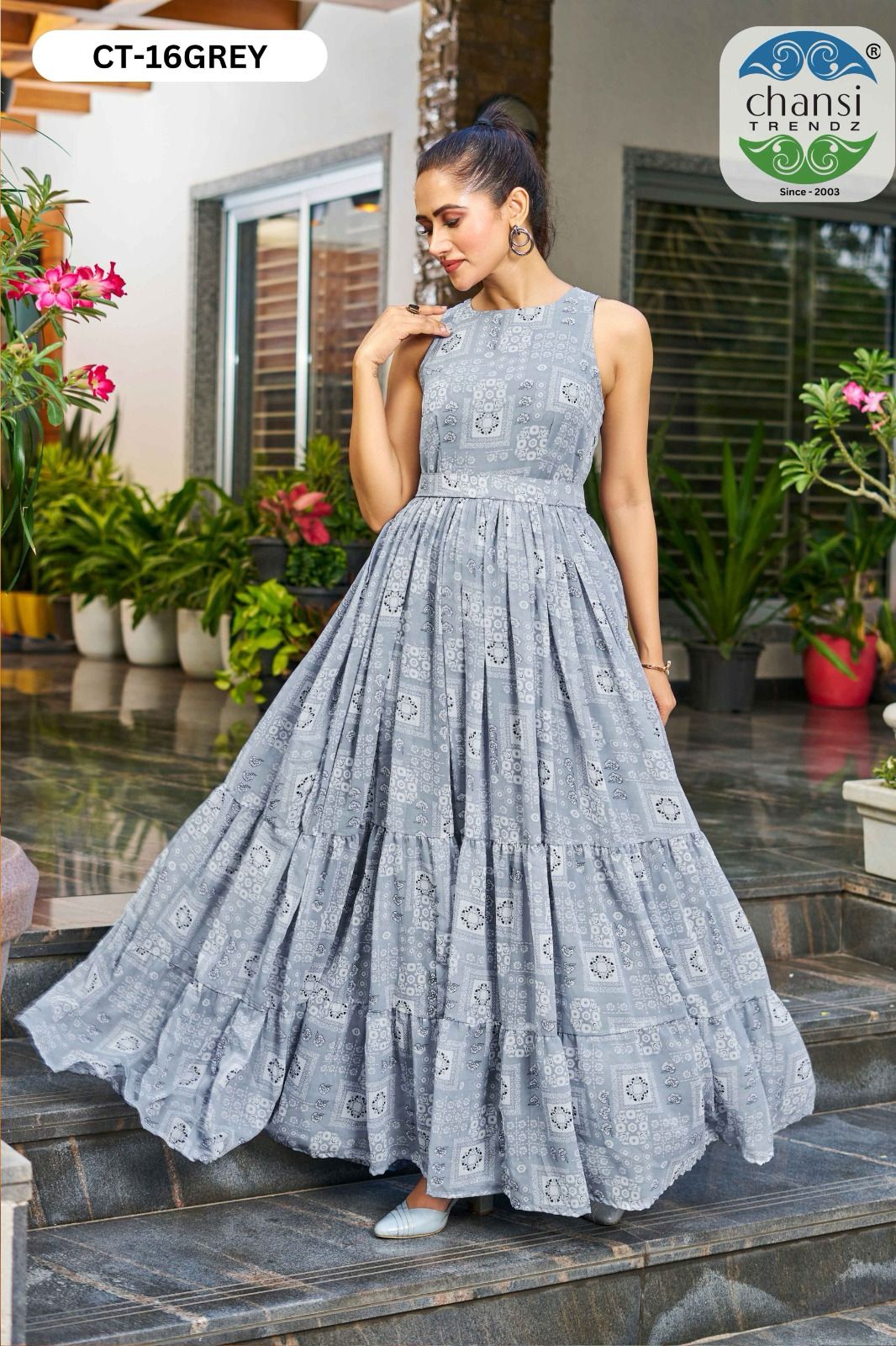 Ct-16 Grey Chansi Trendz Georgette One Piece Gown