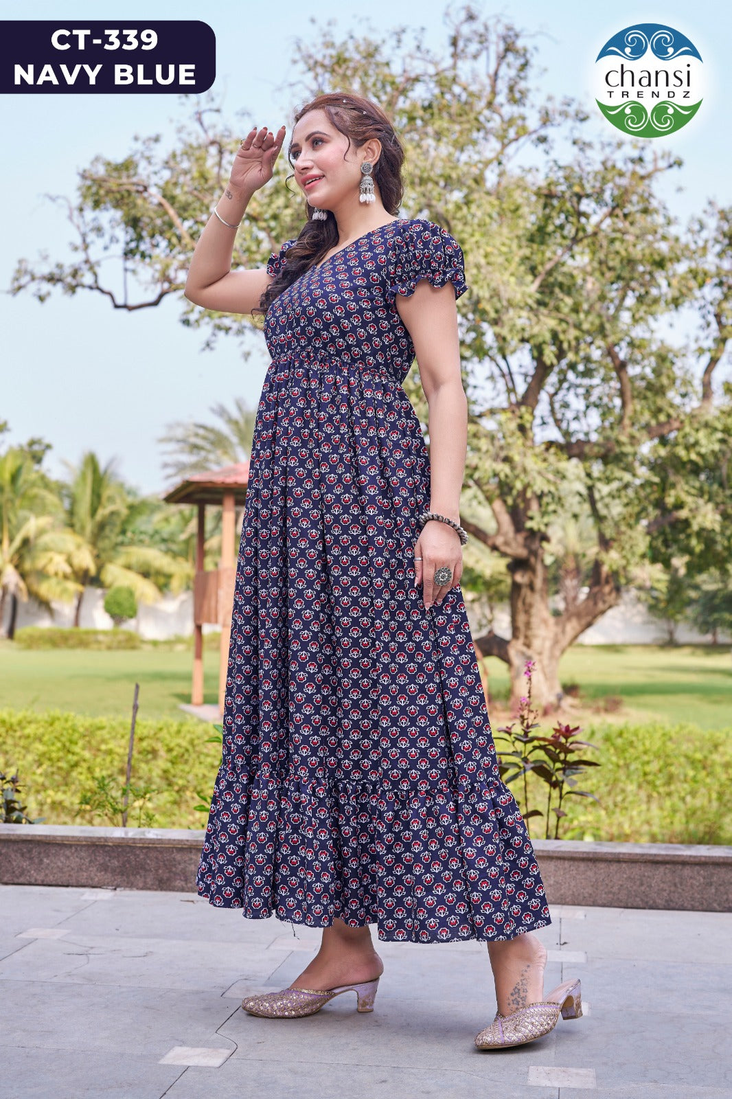 Ct-339 Navy Blue Chansi Trendz Cotton One Piece Gown