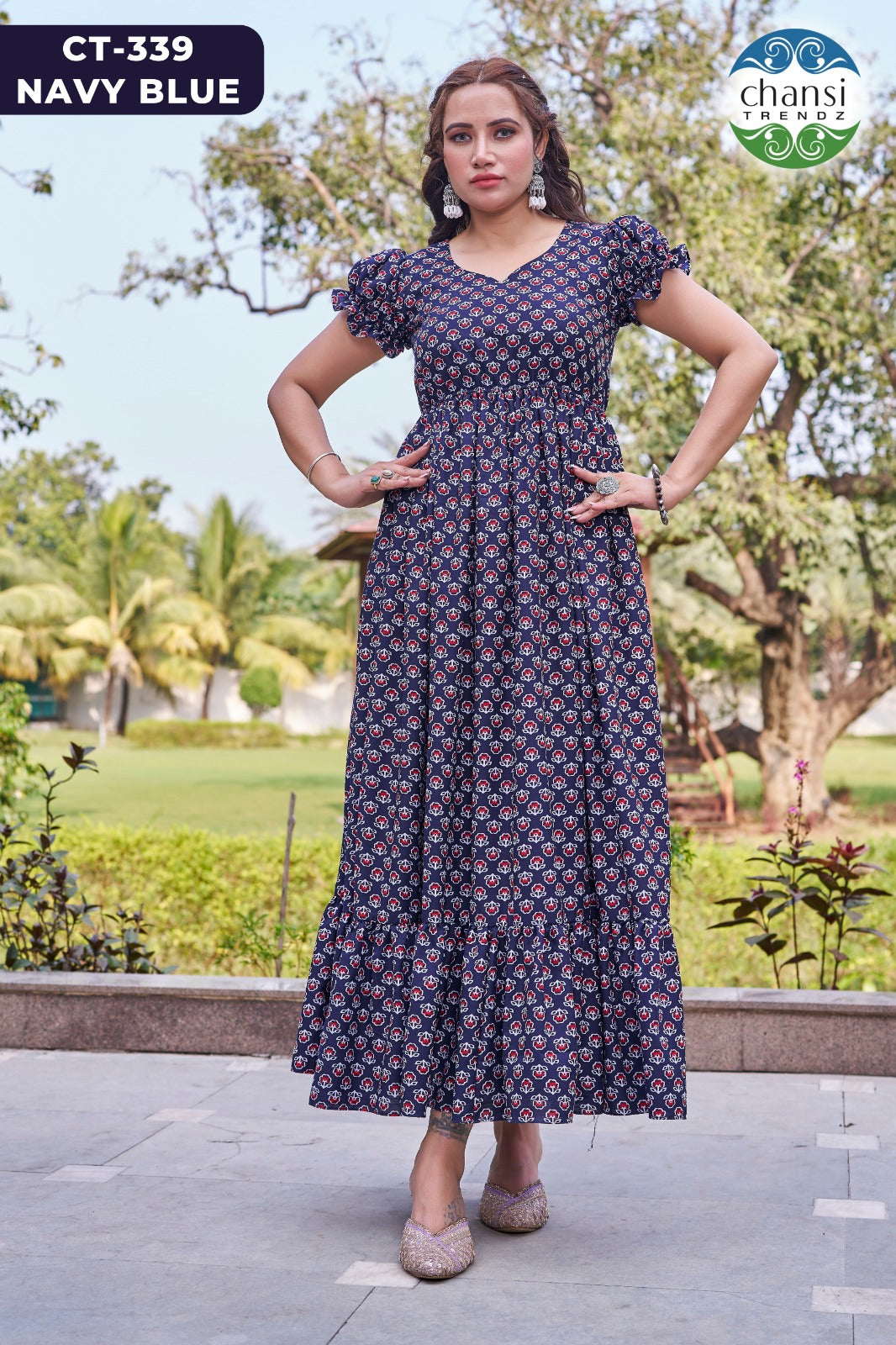 Ct-339 Navy Blue Chansi Trendz Cotton One Piece Gown
