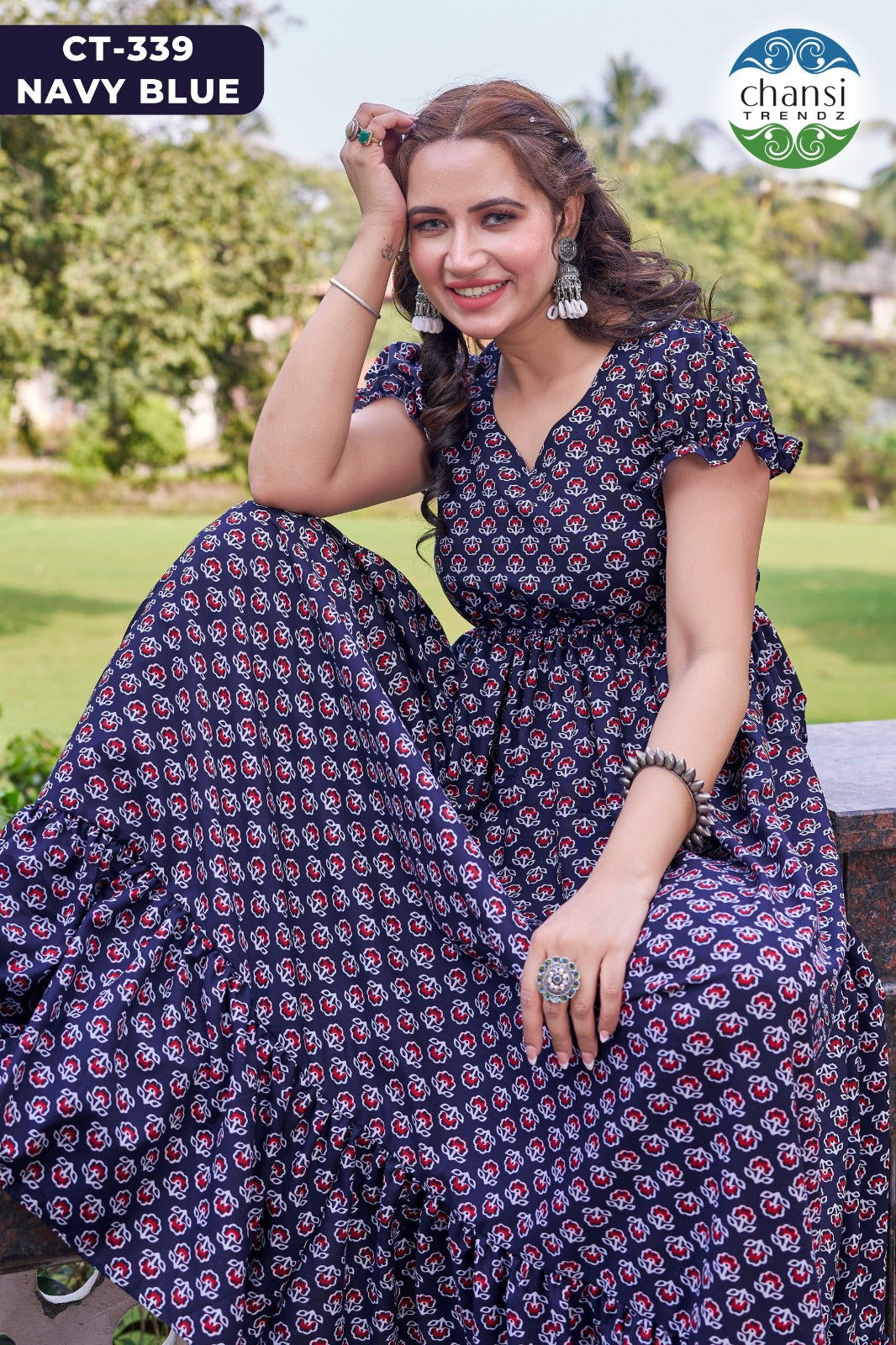 Ct-339 Navy Blue Chansi Trendz Cotton One Piece Gown