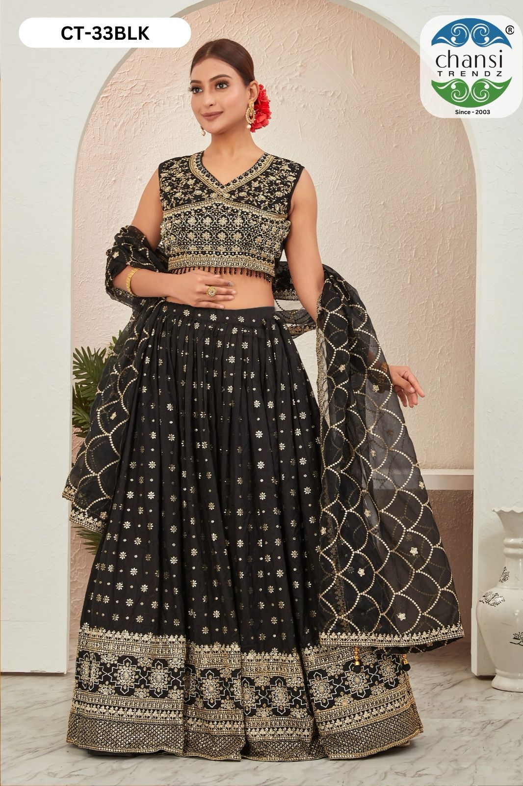 Ct-33 Black Chansi Trendz Jacquard Readymade Lehenga Choli