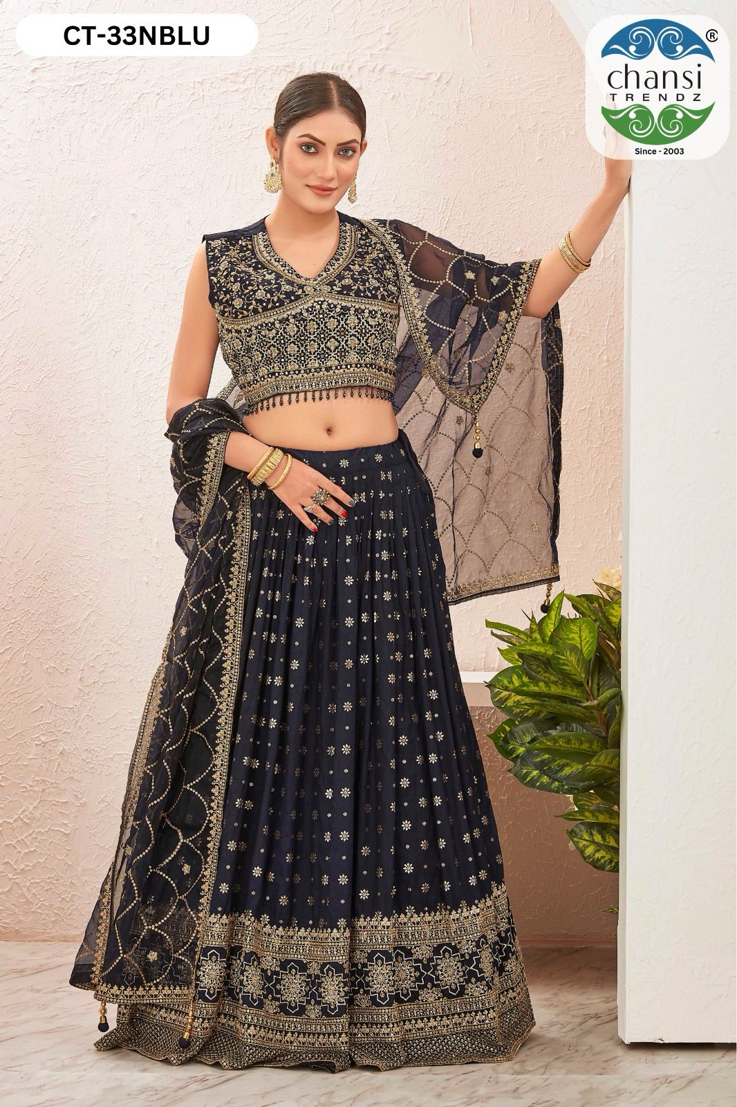 Ct-33 Blue Chansi Trendz Jacquard Readymade Lehenga Choli