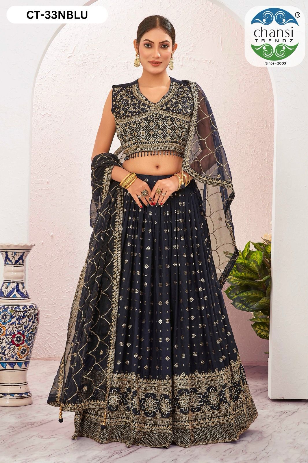 Ct-33 Blue Chansi Trendz Jacquard Readymade Lehenga Choli