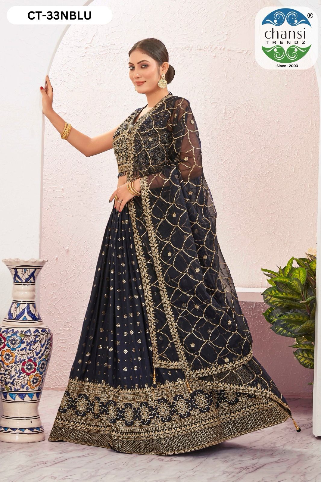 Ct-33 Blue Chansi Trendz Jacquard Readymade Lehenga Choli