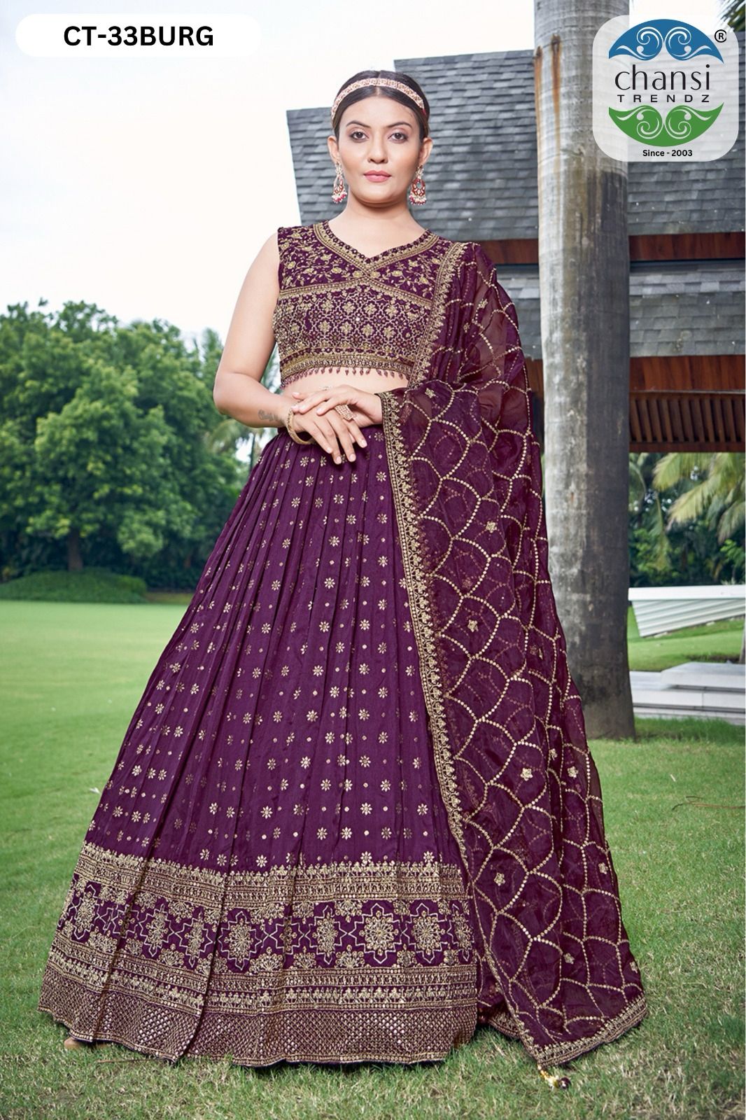 Ct-33 Burgundy Chansi Trendz Jacquard Readymade Lehenga Choli