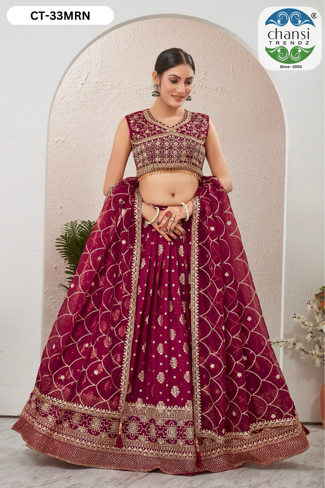 Ct-33 Maroon Chansi Trendz Jacquard Readymade Lehenga Choli