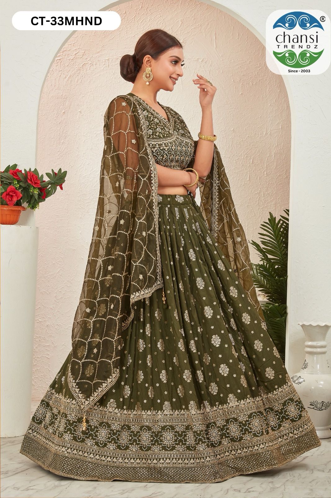 Ct-33 Mehndi Chansi Trendz Jacquard Readymade Lehenga Choli