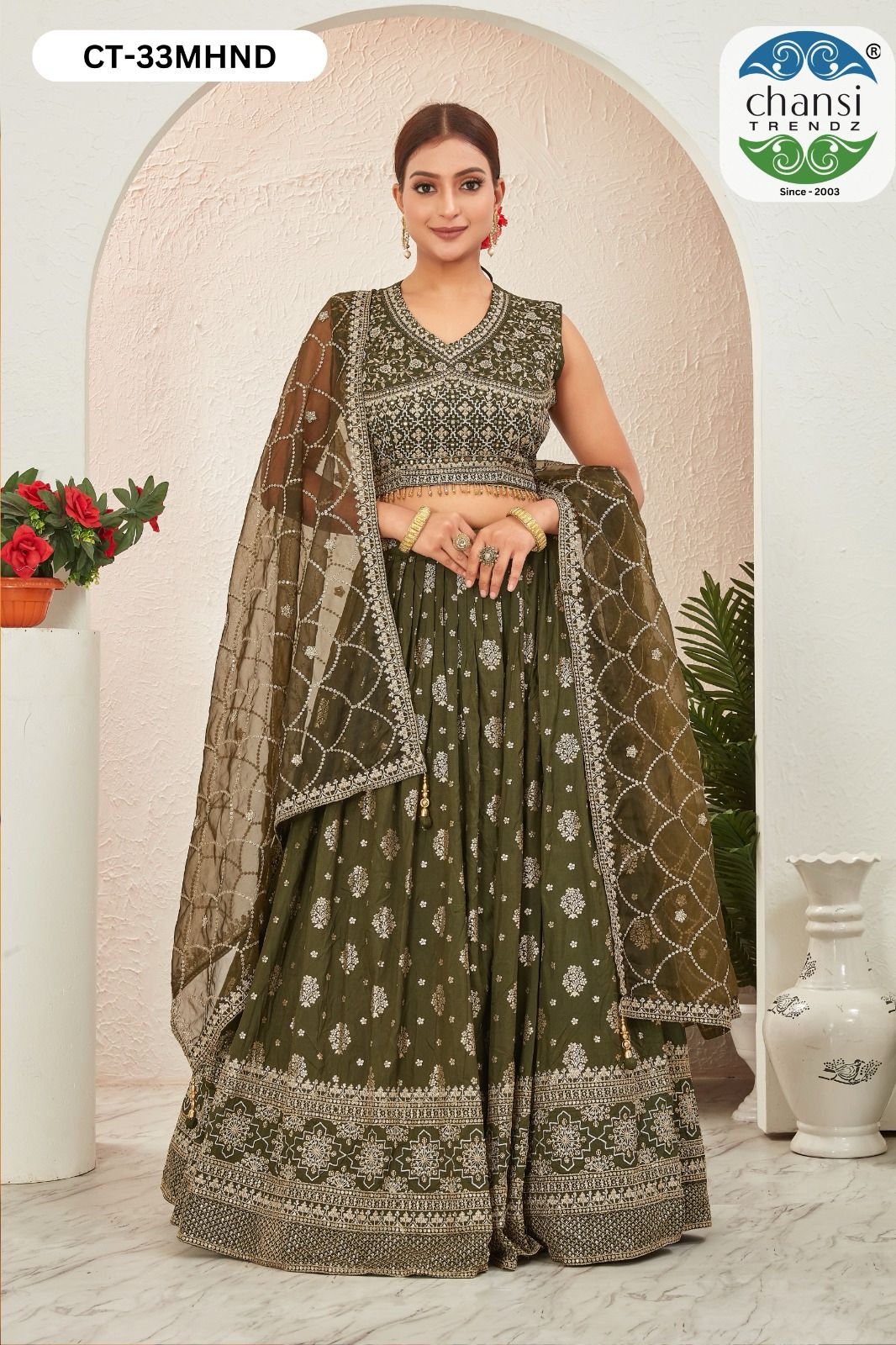 Ct-33 Mehndi Chansi Trendz Jacquard Readymade Lehenga Choli