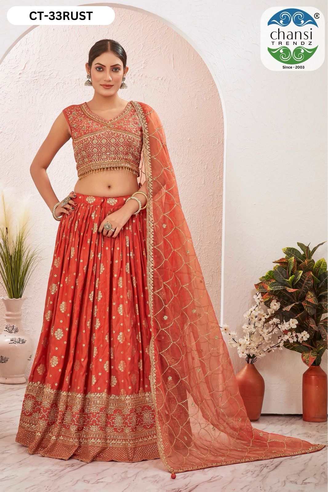 Ct-33 Rust Chansi Trendz Jacquard Readymade Lehenga Choli