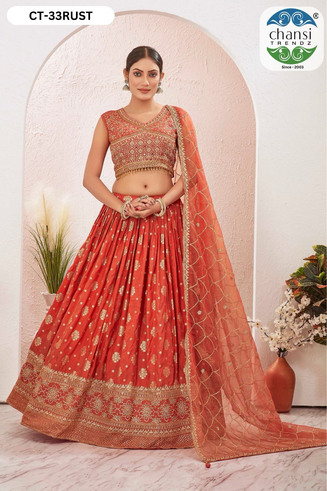 Ct-33 Rust Chansi Trendz Jacquard Readymade Lehenga Choli