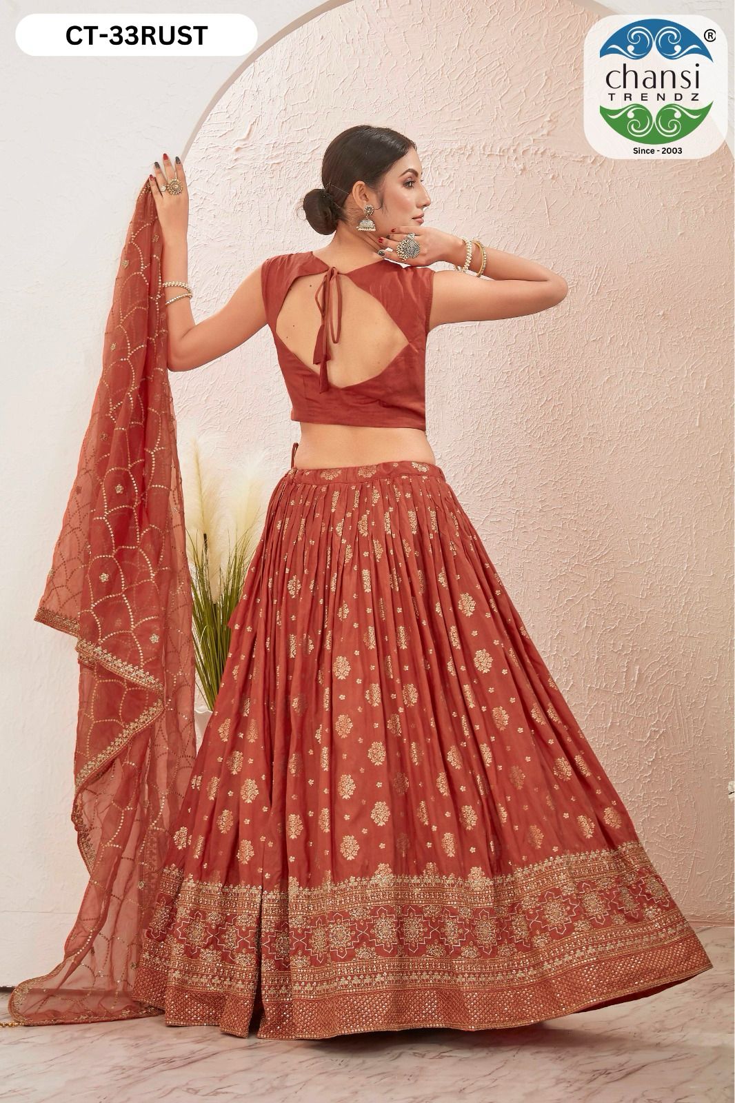 Ct-33 Rust Chansi Trendz Jacquard Readymade Lehenga Choli
