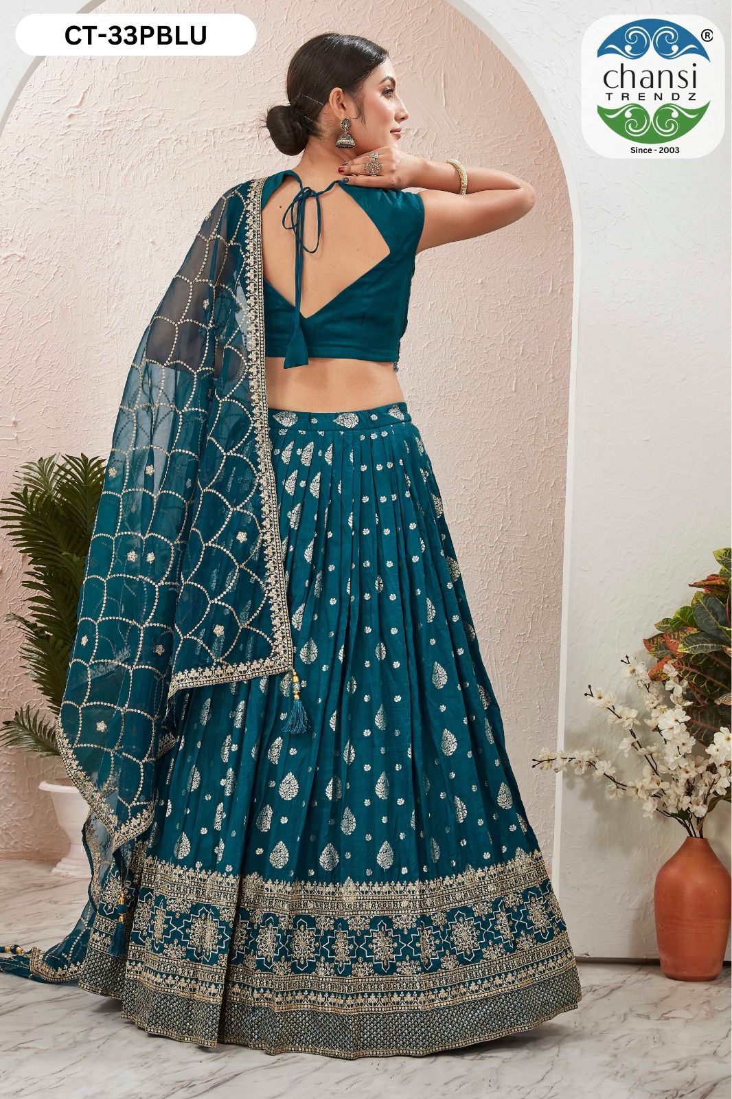 Ct-33 Teal Blue Chansi Trendz Jacquard Readymade Lehenga Choli