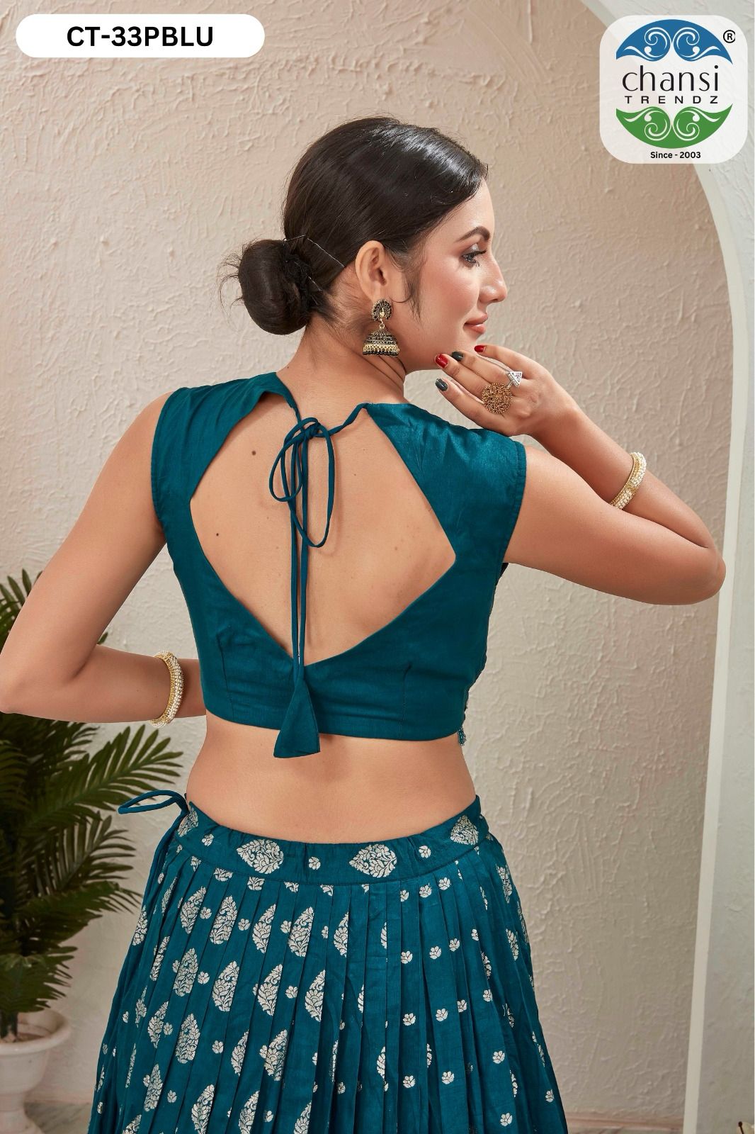 Ct-33 Teal Blue Chansi Trendz Jacquard Readymade Lehenga Choli