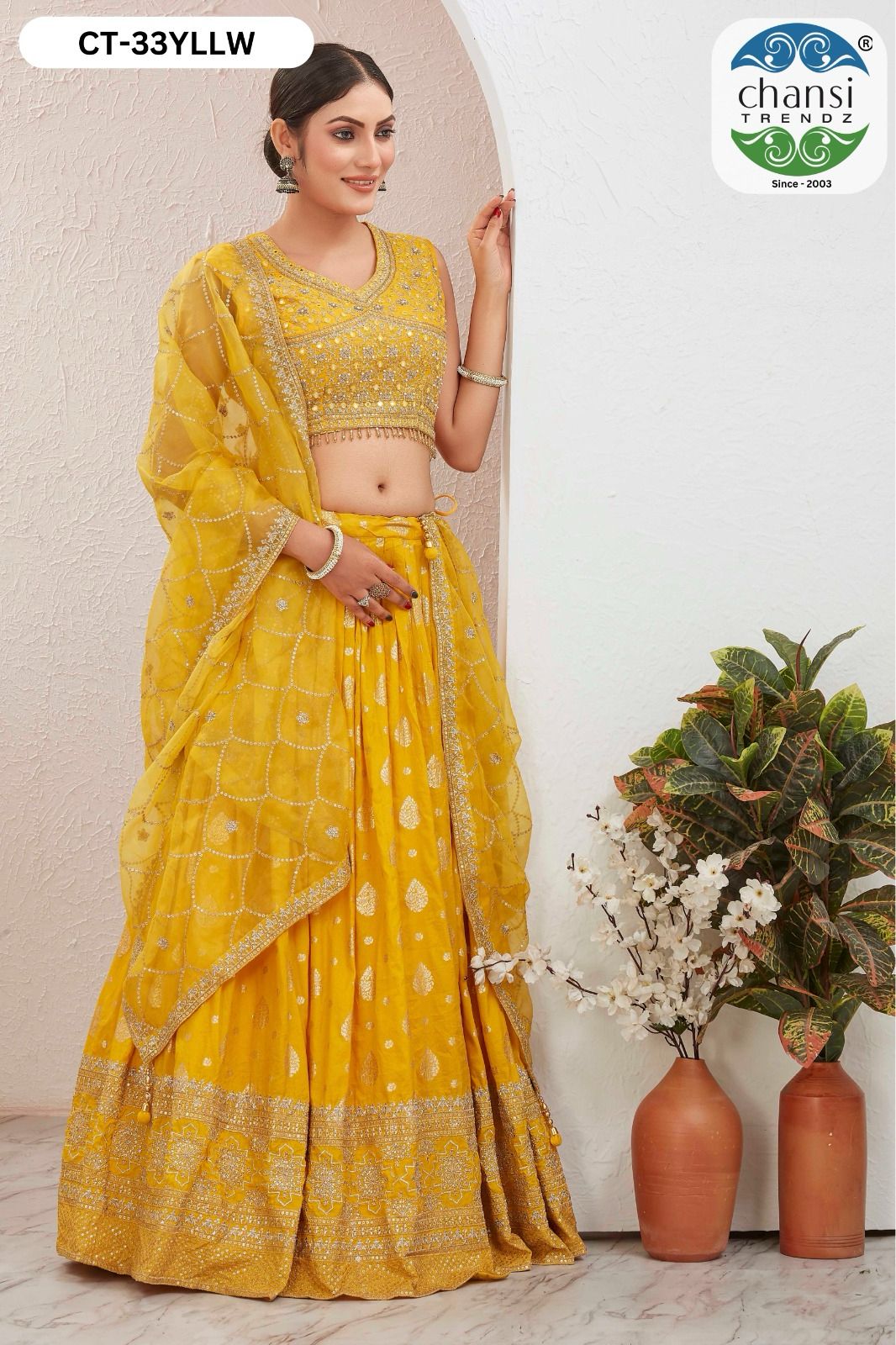 Ct-33 Yellow Chansi Trendz Jacquard Readymade Lehenga Choli