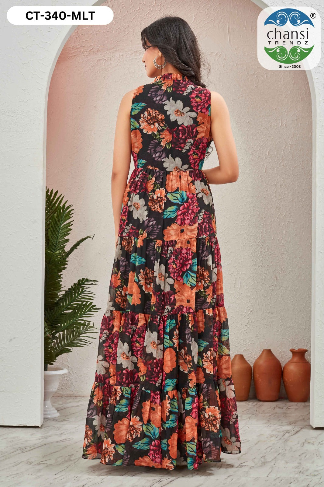 Ct-340 Multi Grassy Chansi Trendz Georgette One Piece Gown