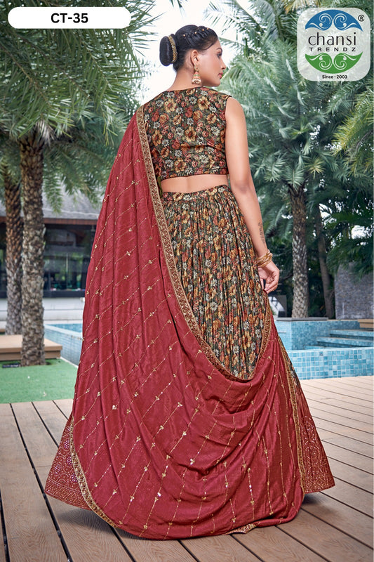 Ct-35 Chansi Trendz Chinon Silk Readymade Lehenga Choli