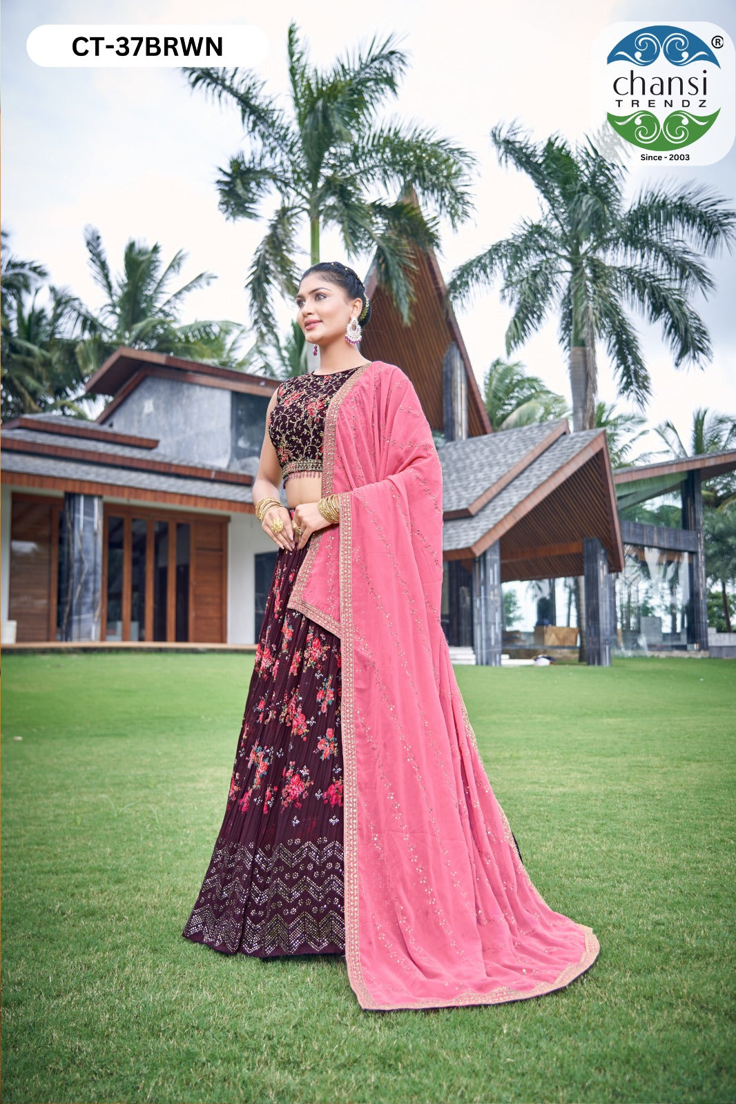 Ct-37 Brown Chansi Trendz Georgette Readymade Lehenga Choli
